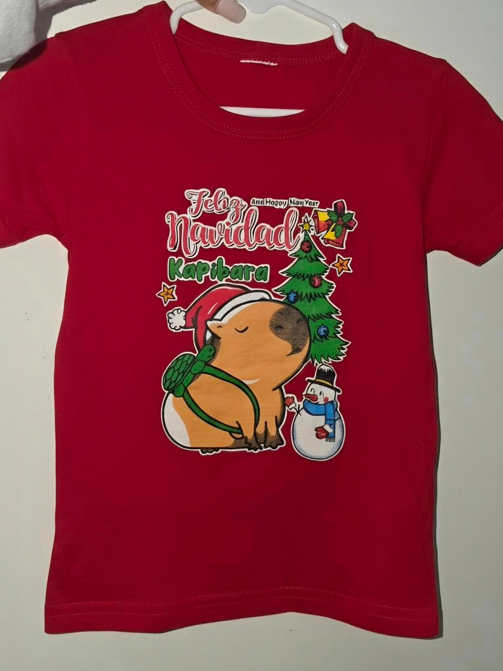 Kids Red 'Feliz Navidad Kapibara' Holiday Tee